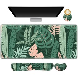 AIMSA Large Gaming Mouse Pad Set Keyboard Wrist Rest Support Mouse Pad, Ergonomic Memory Foam Multifunctional Extended Desk Mat