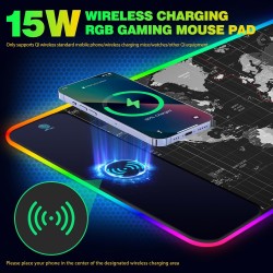 AIMSA Wireless Charging RGB Gaming Mouse Pad 15W, Extended LED Desk Mat Protector 14 Light Modes Extra Large Mousepad Non-Slip