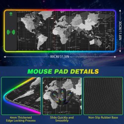 AIMSA Wireless Charging RGB Gaming Mouse Pad 15W, Extended LED Desk Mat Protector 14 Light Modes Extra Large Mousepad Non-Slip