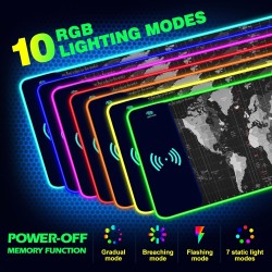 AIMSA Wireless Charging RGB Gaming Mouse Pad 15W, Extended LED Desk Mat Protector 14 Light Modes Extra Large Mousepad Non-Slip